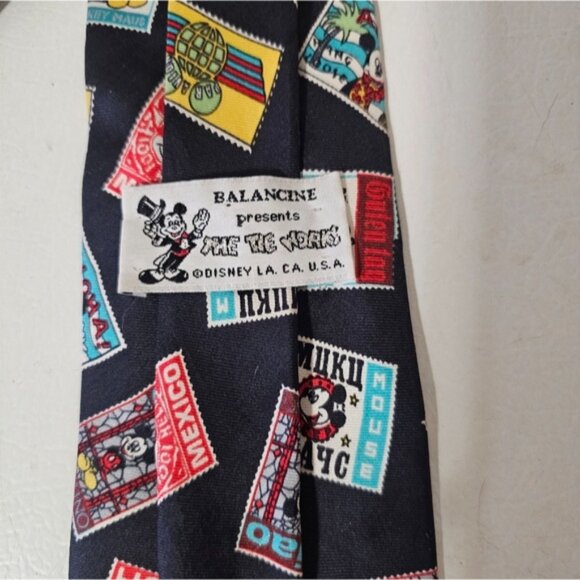 Balancine Disney Mickey Mouse Stamps Around the World Print Silk Necktie - Picture 2 of 7